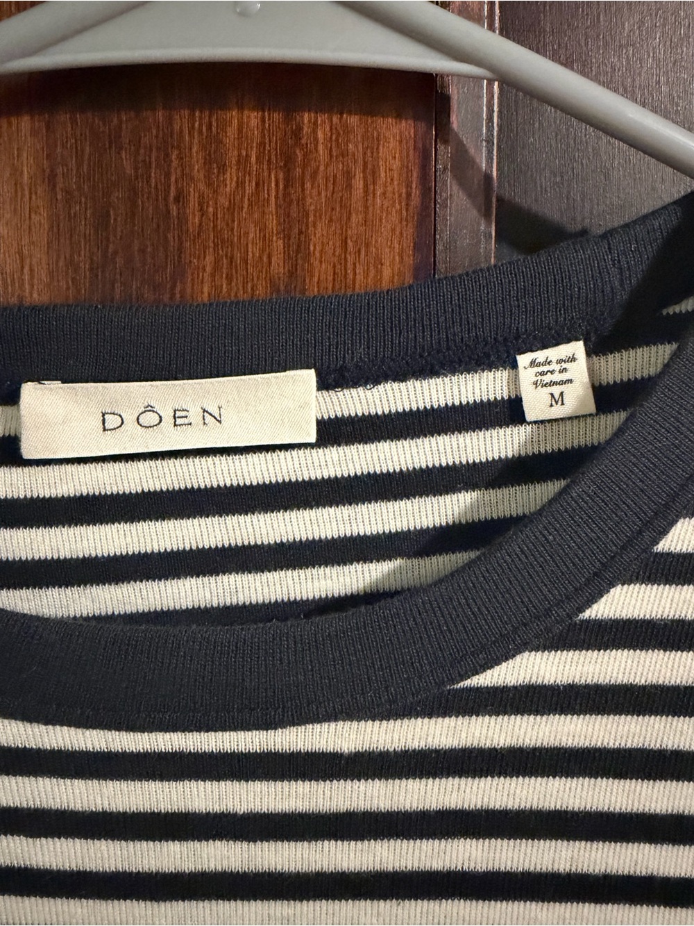 DOEN Vivi Tee in Navy Nantucket Stripe, Size Medium